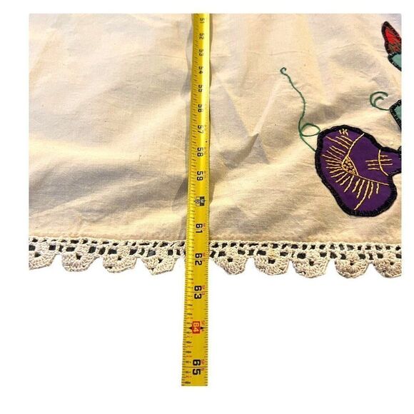 Tablecloth Morning Glory Flowers Floral Embroidered Square 62" Vintage Retro - Picture 7 of 8